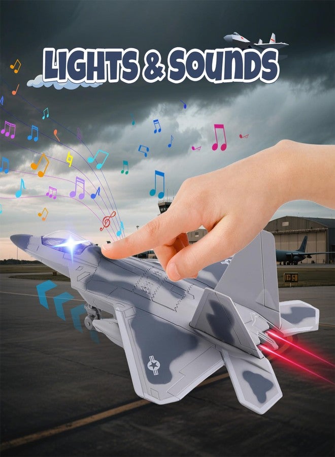 Crelloci 2-in-1 Diecast Fighter Jet Toy Set with Lights & Sounds, Pull Back Airplane F-22 & SU-57 1:144 Scale Military Aircraft Models with Display Stand, Gift for Kids & Collectors - Image 3